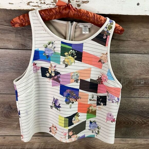 BAR lll Women’s Sleeveless Zip Back Floral Boho Cottagecore Lined Top Sz Large - Picture 2 of 7